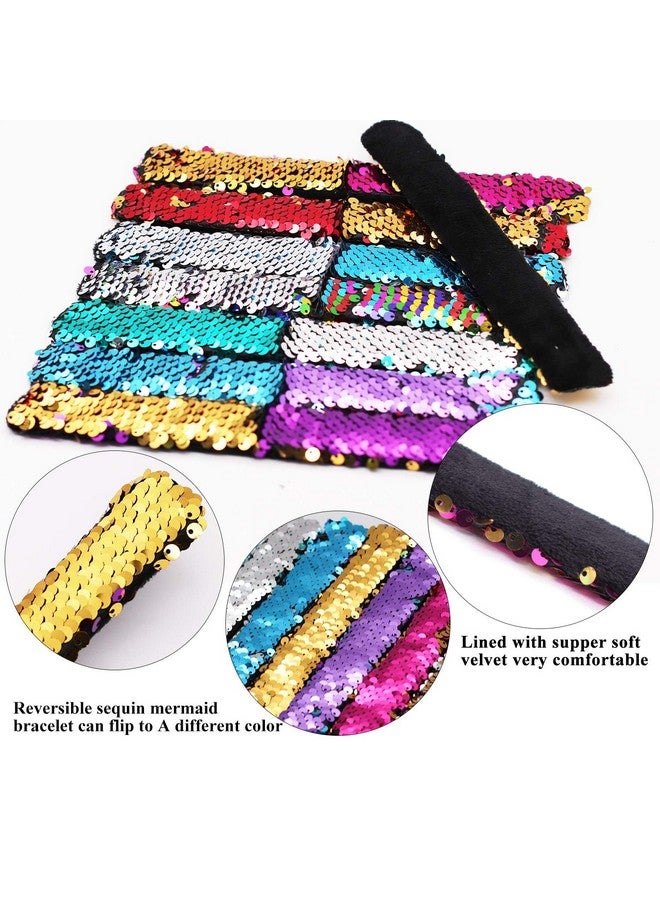 Childom 20 Pack Slap Bracelets 2-Color Reversible Charm Bracelets stage sequins horsetail buckle color ball head hair accessories hair accessories Magic Wristband - Image 3