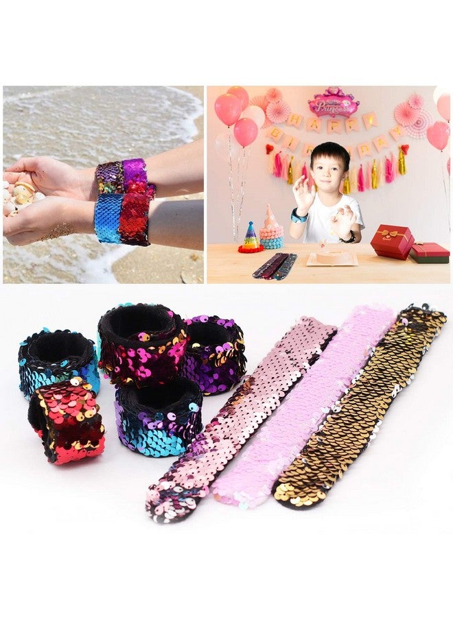 Childom 20 Pack Slap Bracelets 2-Color Reversible Charm Bracelets stage sequins horsetail buckle color ball head hair accessories hair accessories Magic Wristband - Image 4