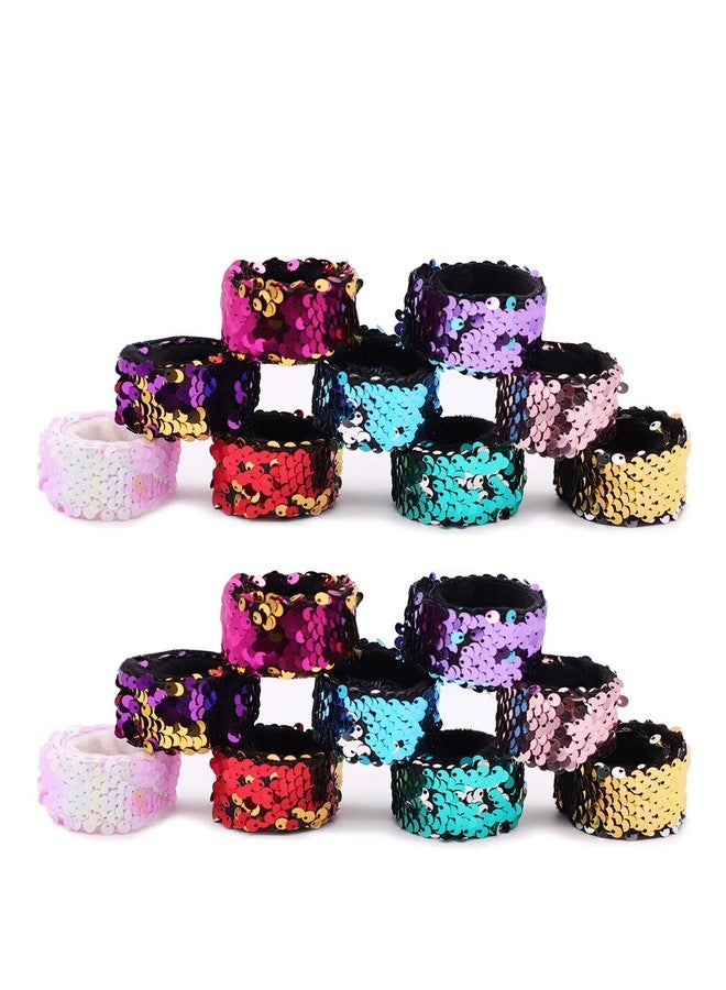Childom 20 Pack Slap Bracelets 2-Color Reversible Charm Bracelets stage sequins horsetail buckle color ball head hair accessories hair accessories Magic Wristband - Image 1