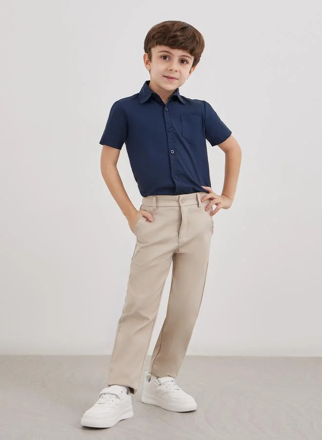 ستايلي Styli Boys Navy Blue Collared Shirt with Pocket