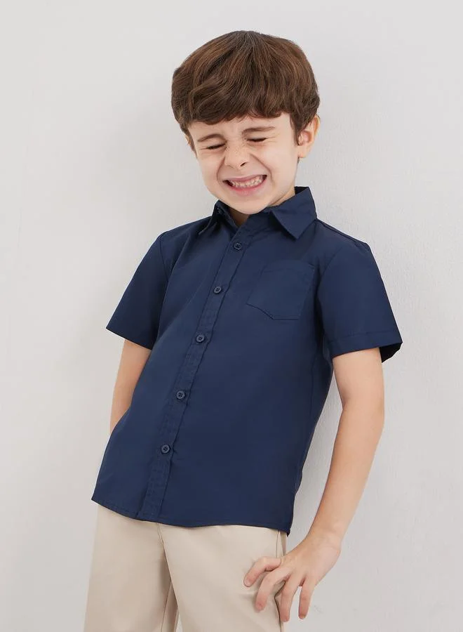 ستايلي Styli Boys Navy Blue Collared Shirt with Pocket