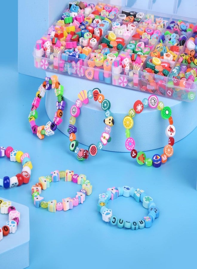 TRYV 1000 PCS Polymer Clay Beads Bracelet Making Kit | 24 Style Cute Fun Fruit, Flower, Smiley, Animal, Cake, Butterfly & Heart Charms | DIY Jewelry Kit for Girls & Women - Necklaces & Earrings Craft Set - Image 2