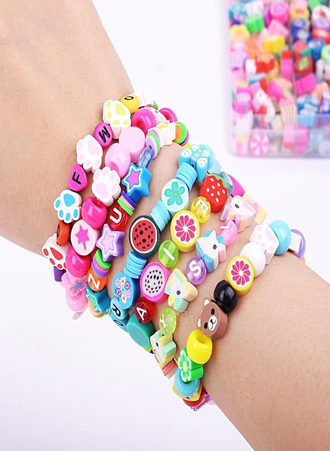 TRYV 1000 PCS Polymer Clay Beads Bracelet Making Kit | 24 Style Cute Fun Fruit, Flower, Smiley, Animal, Cake, Butterfly & Heart Charms | DIY Jewelry Kit for Girls & Women - Necklaces & Earrings Craft Set - Image 3