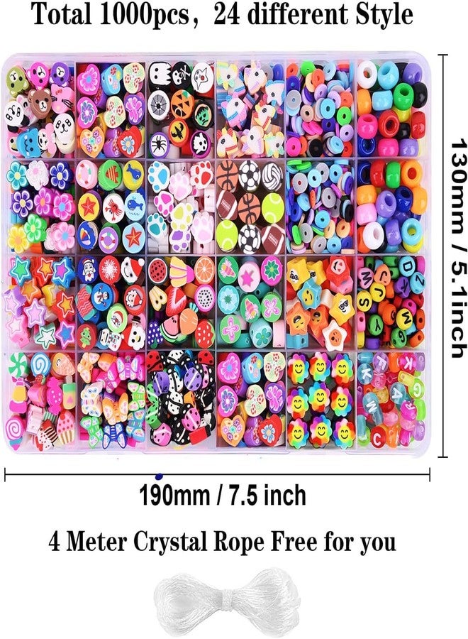 TRYV 1000 PCS Polymer Clay Beads Bracelet Making Kit | 24 Style Cute Fun Fruit, Flower, Smiley, Animal, Cake, Butterfly & Heart Charms | DIY Jewelry Kit for Girls & Women - Necklaces & Earrings Craft Set - Image 4