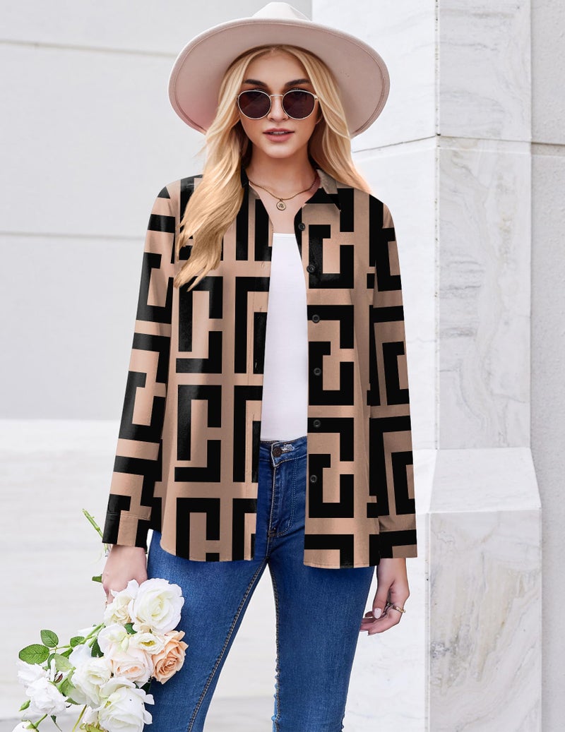 Zeagoo Button Up Shirts Women Blouses for Women Business Casual Printed Long Sleeve Blouses Office Work Collared Tops M - Image 3