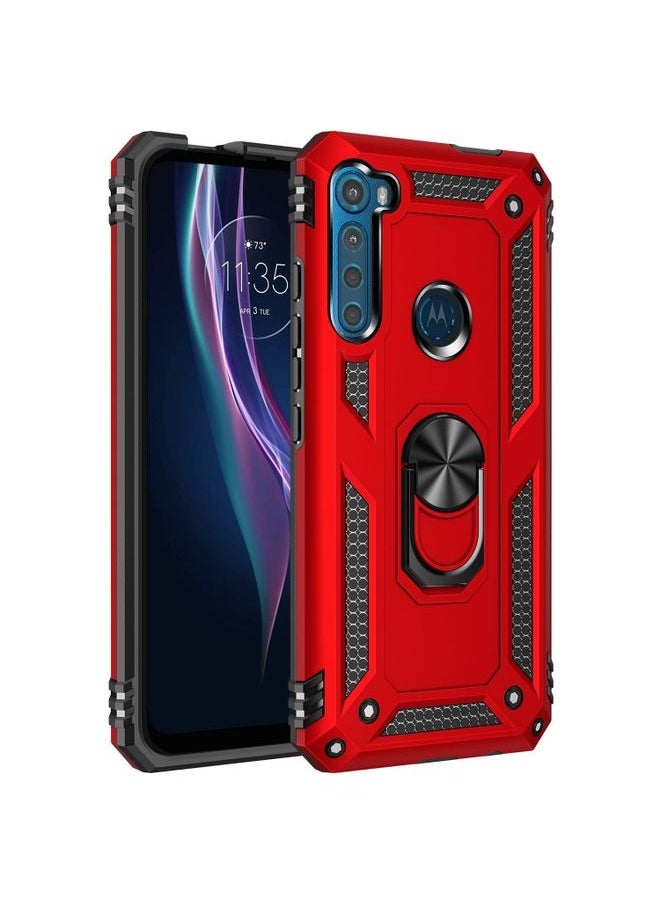 HuHa - Case Cover For For Motorola Moto One Fusion Plus Shockproof TPU + PC Protective Case with 360 Degree Rotating Holder(Red) - Image 1