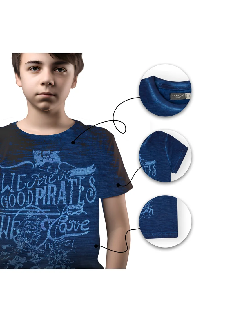 CANADA HOUSE Soft and Comfortable Indigo Blue 100% Organic Cotton T-shirt for Boys