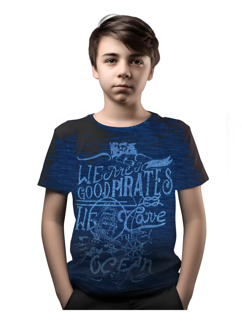 CANADA HOUSE Soft and Comfortable Indigo Blue 100% Organic Cotton T-shirt for Boys