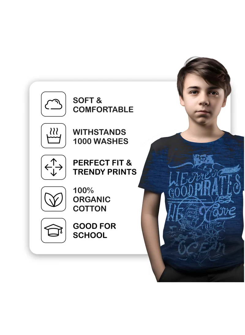 CANADA HOUSE Soft and Comfortable Indigo Blue 100% Organic Cotton T-shirt for Boys