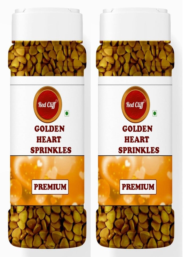 RED CLIFF Edible Golden Heart Shape Sprinkles | Metallic Dessert Toppings for Cakes, Cupcakes, Ice Cream & Sweets | Edible Decorative Sugar Hearts | Ideal for Baking & Festive Garnishing | 100gx2 | Pack of 2 - Image 1