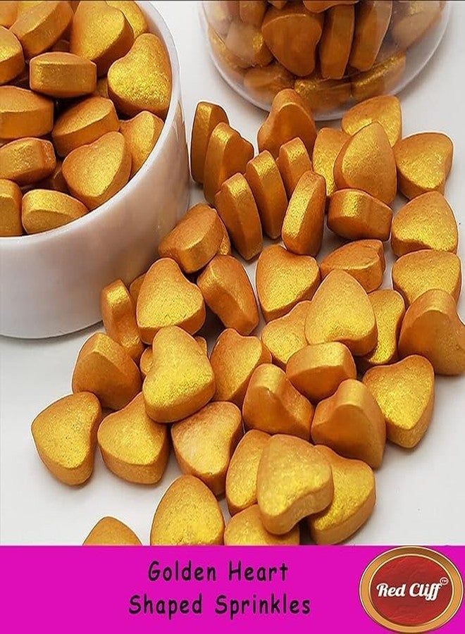RED CLIFF Edible Golden Heart Shape Sprinkles | Metallic Dessert Toppings for Cakes, Cupcakes, Ice Cream & Sweets | Edible Decorative Sugar Hearts | Ideal for Baking & Festive Garnishing | 100gx2 | Pack of 2 - Image 4