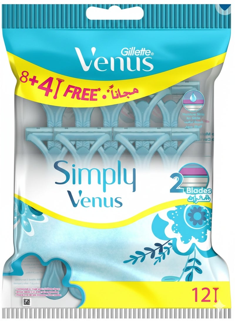 Simply Venus Woman's Disposable Razor 8 + 4 Free blue