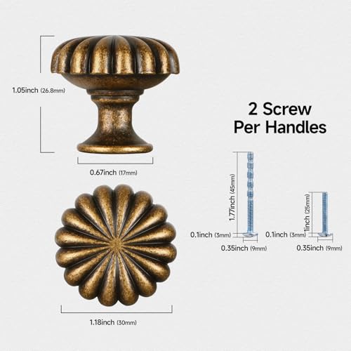 FAPUAL 10 Pack Antique Brass Cabinet Knobs for Kitchen Cabinets and Dresser DrawersZinc Alloy Hardware Handles PullsVintage Cupboard Drawer Knob - Image 3
