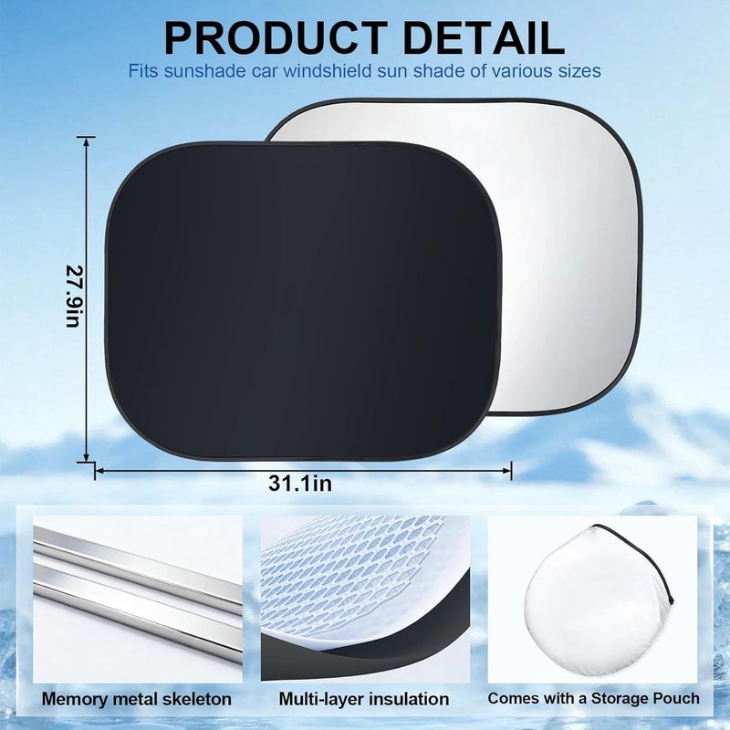 2pcs Foldable Car Sun Shade For Front Window 210T Coated Silver Reflective Medium - Image 4