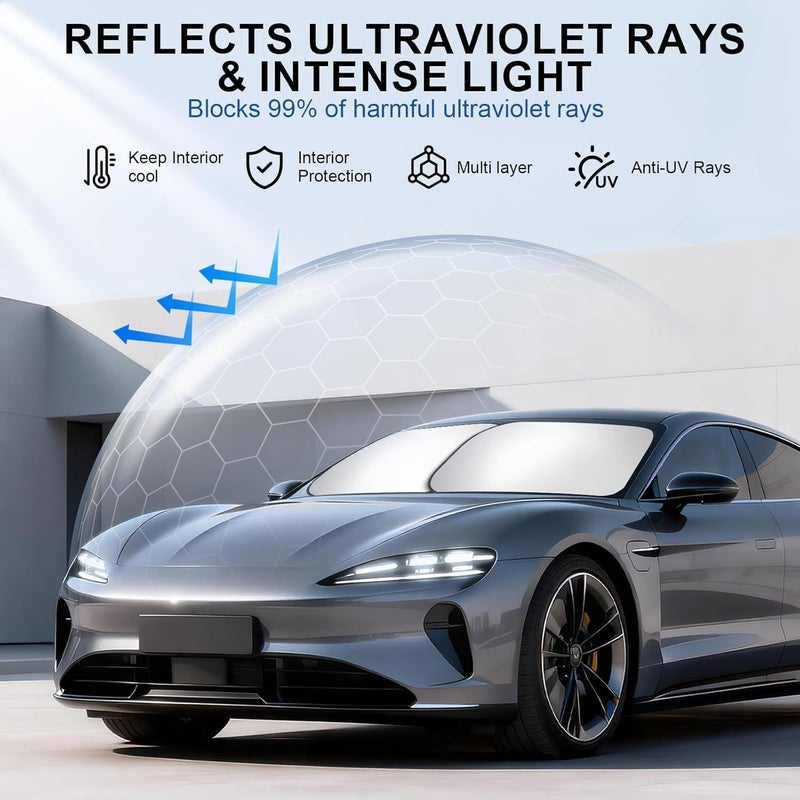 2pcs Foldable Car Sun Shade For Front Window 210T Coated Silver Reflective Medium - Image 2