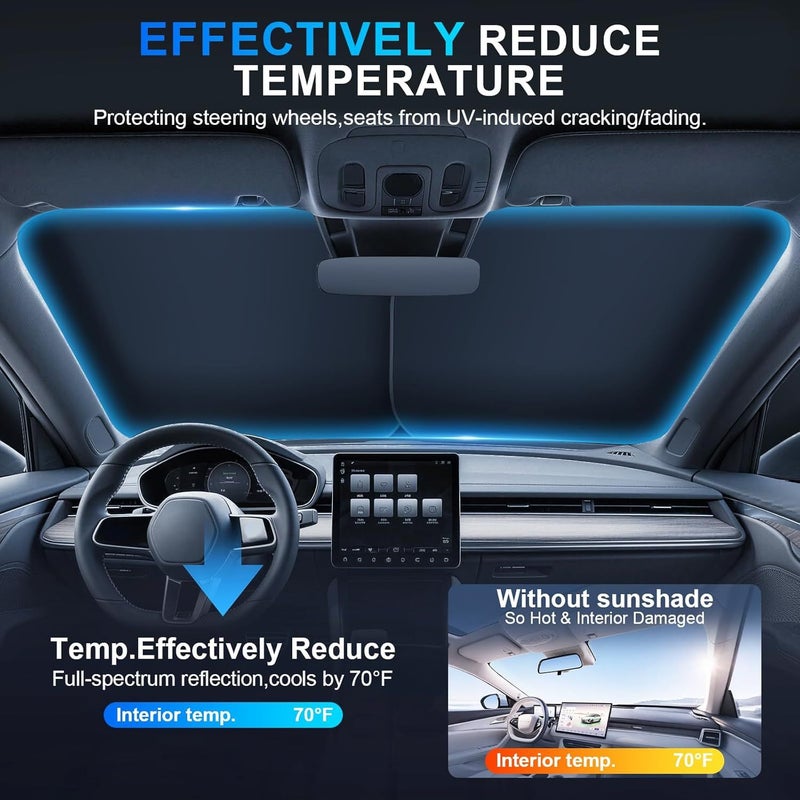 2pcs Foldable Car Sun Shade For Front Window 210T Coated Silver Reflective Medium - Image 3