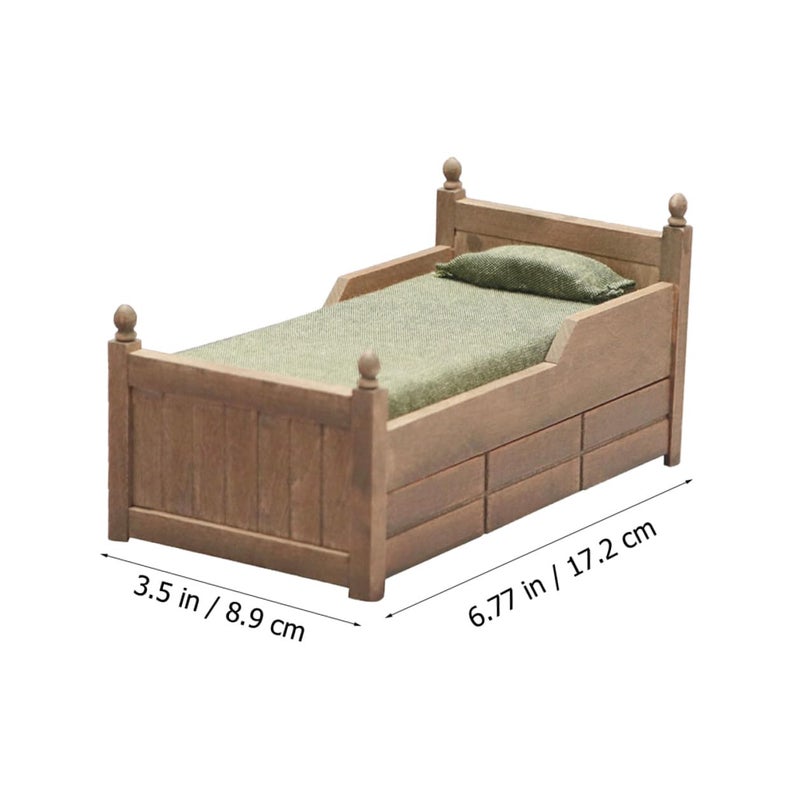 سرير منزل الدمى ذو الطراز القديم مع درج لتزيين مشهد غرفة النوم DIY 12 مصغر - Image 3