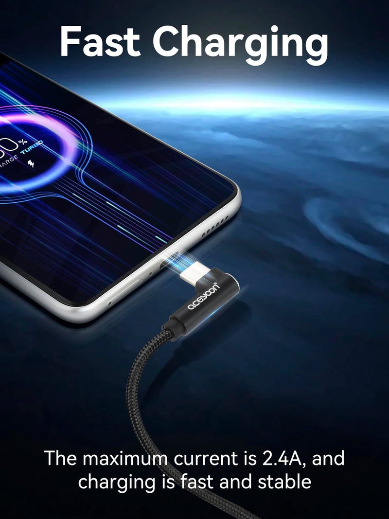 aceyoon كابل USB C بزاوية 90 درجة من آسيون - 3 حزم، 0.6 قدم، شاحن بزاوية يمين من نوع C، كابل شحن وتزامن بيانات بطول 20 سم متوافق مع S10 S9 S8، P40 P30 P20، Mate 30/20، Pixel - Image 2