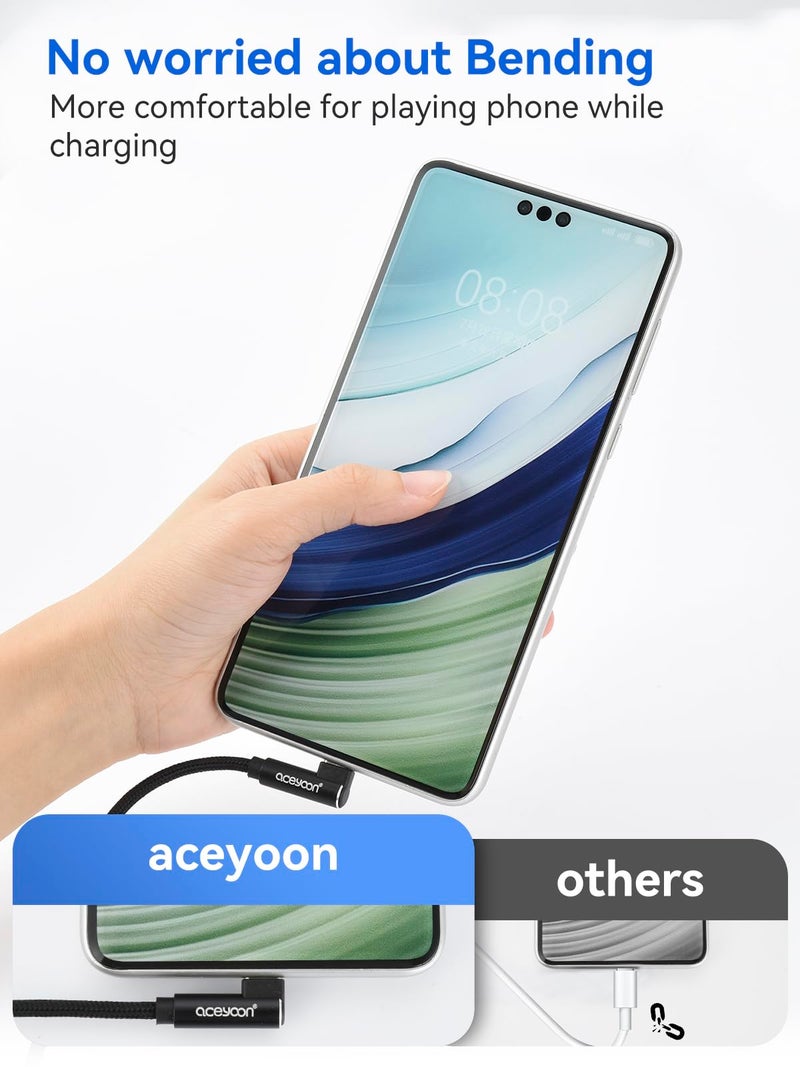 aceyoon كابل USB C بزاوية 90 درجة من آسيون - 3 حزم، 0.6 قدم، شاحن بزاوية يمين من نوع C، كابل شحن وتزامن بيانات بطول 20 سم متوافق مع S10 S9 S8، P40 P30 P20، Mate 30/20، Pixel - Image 4