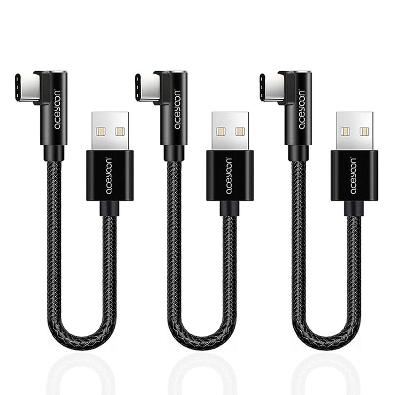 aceyoon كابل USB C بزاوية 90 درجة من آسيون - 3 حزم، 0.6 قدم، شاحن بزاوية يمين من نوع C، كابل شحن وتزامن بيانات بطول 20 سم متوافق مع S10 S9 S8، P40 P30 P20، Mate 30/20، Pixel - Image 1