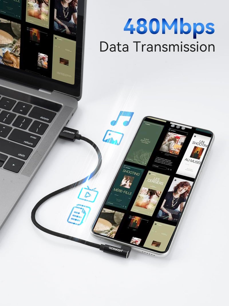 aceyoon كابل USB C بزاوية 90 درجة من آسيون - 3 حزم، 0.6 قدم، شاحن بزاوية يمين من نوع C، كابل شحن وتزامن بيانات بطول 20 سم متوافق مع S10 S9 S8، P40 P30 P20، Mate 30/20، Pixel - Image 3