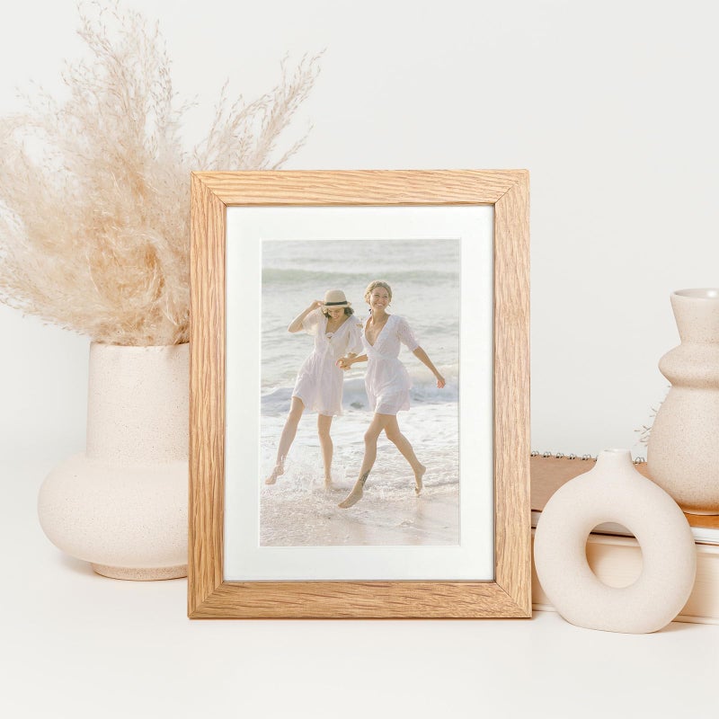 wallwisy 5x7 Picture Frame, Solid Oak Wood 5x7 Photo Frame with Mat to 4x6, 7x5 Picture Frames for Wall and Tabletop Display, Natural Oak 5 x 7 Frame, Set of 1 - Image 2