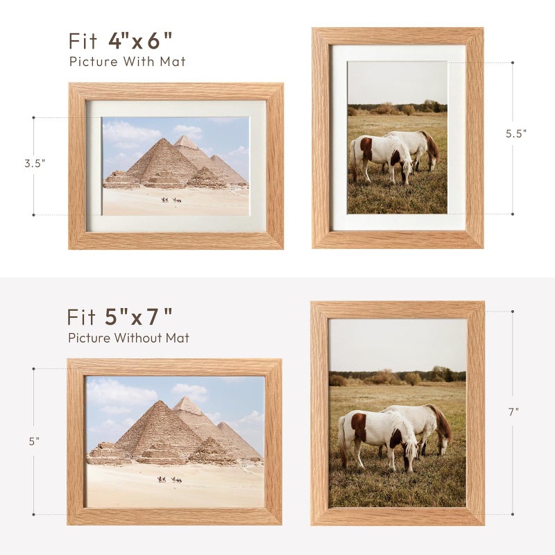 wallwisy 5x7 Picture Frame, Solid Oak Wood 5x7 Photo Frame with Mat to 4x6, 7x5 Picture Frames for Wall and Tabletop Display, Natural Oak 5 x 7 Frame, Set of 1 - Image 3