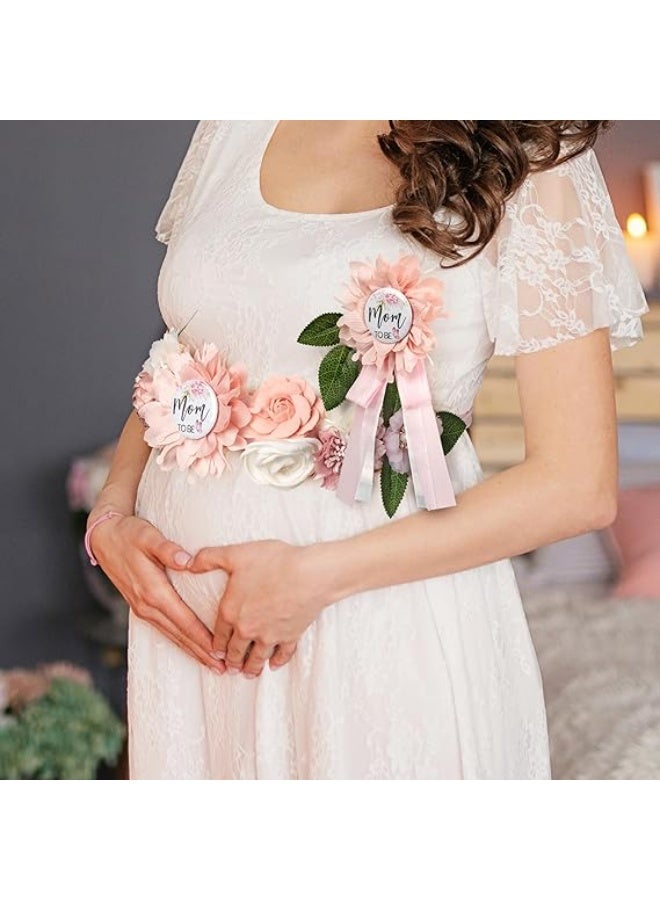 وشاح حمل لحفل استقبال المولود - حزام البطن مع شريط وردي، مجموعة شريط للوالدة المستقبلية والأب المستقبلي ودبابيس وردية لكشف الجنس - Image 2