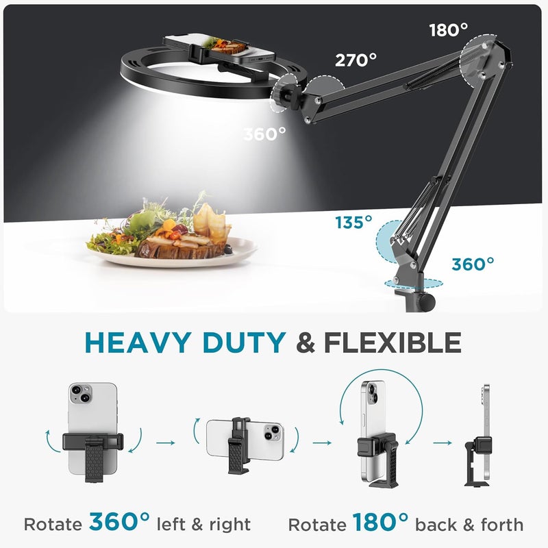 InnoGear Overhead Phone Mount with Ring Light, 10" LED Selfie Ring Light for Desk with Phone Holder and Remote Canvas Lamp Light for YouTube Live Stream Cooking Video Recording Vlog Zoom, Medium - Image 5