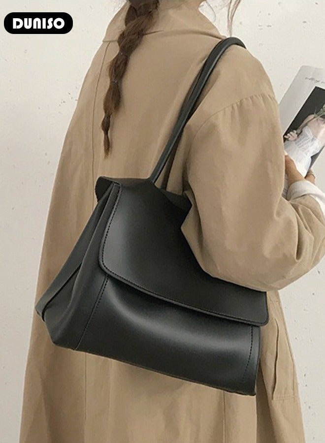 DUNISO Women's Shoulder Tote Bag Faux Leather Handbag For Women Large Capacity Bucket  Crossbody Bag Fashionable Travel Messenger Bag Shoulder Bag For Ladies Girls College Students - Image 3