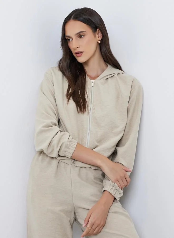 Styli Grey Styli Suede Zipped Bomber Jacket for Women | Best Price UAE