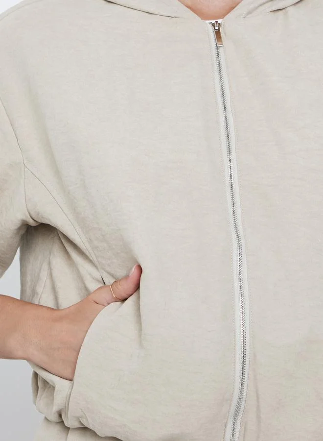 Styli Grey Styli Suede Zipped Bomber Jacket for Women | Best Price UAE