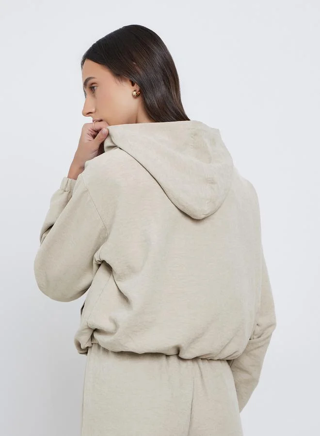 Styli Grey Styli Suede Zipped Bomber Jacket for Women | Best Price UAE