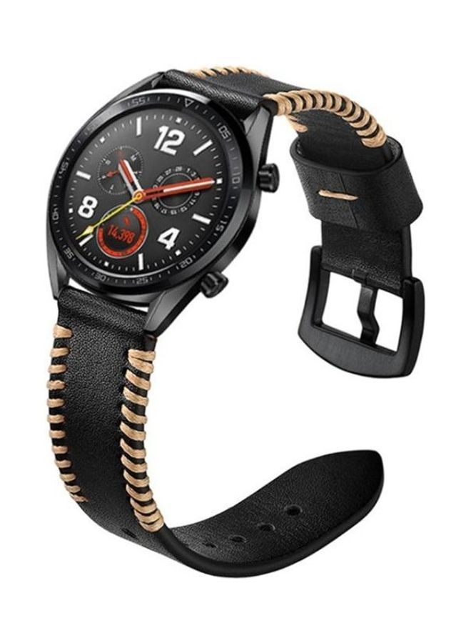 NIBEMINENT Leather Strap 22mm For Huawei Watch GT2e GT2 46mm Black - Image 1