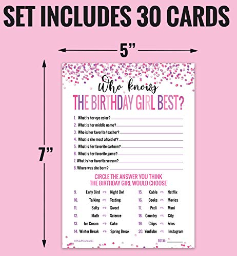 Pink Pixie Studio 30 Who Knows The Birthday Girl Best Game Cards- for Child or Teen- Fun and Easy Game for Party or Sleepover- Girl Birthday Supplies, Activity, Decorations - Image 2