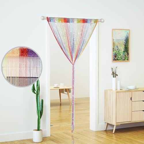 Transcosy Door String Curtains Living Room Divider,Doorway Hanging Hippie Sequin Fringe Curtain Closet Window Wall Panels Kitchen Party Decorations Tassel Screen (1, Rainbow) - Image 2