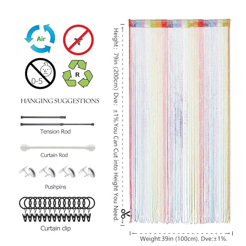 Transcosy Door String Curtains Living Room Divider,Doorway Hanging Hippie Sequin Fringe Curtain Closet Window Wall Panels Kitchen Party Decorations Tassel Screen (1, Rainbow) - Image 4