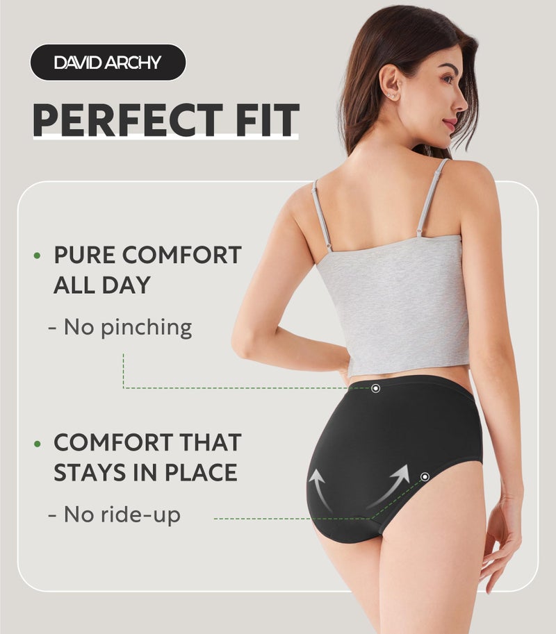 DAVID ARCHY Womens Underwear, Bamboo Rayon Women's Briefs - Moisture Wicking Panties, Soft & Breathable, 4 Pack Black - Image 4