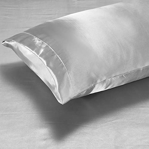 AiMay 3 Piece Satin Duvet Cover Set (1 Duvet Cover + 2 Pillowcases) Bedding Set Rich Silk 100% Super Soft Microfiber Bedding Collection Honeymoon Sexy Luxury (Queen, Gray) - Image 3
