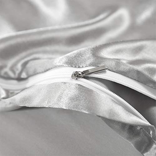 AiMay 3 Piece Satin Duvet Cover Set (1 Duvet Cover + 2 Pillowcases) Bedding Set Rich Silk 100% Super Soft Microfiber Bedding Collection Honeymoon Sexy Luxury (Queen, Gray) - Image 4