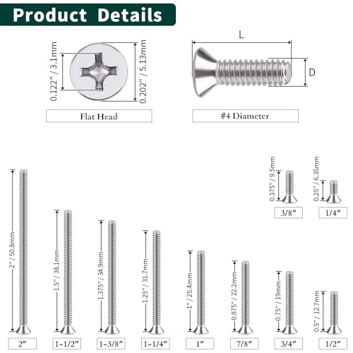 EASTLO #4-40 x 1/2" Flat Countersunk Head Machine Screws, Phillips Drive, 304 Stainless Steel 18-8, Full Thread, Coarse Thread UNC, 100 PCS - Image 4