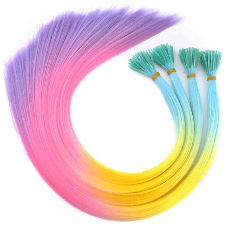 50 Pieces 20 Inches Gradient Colors Party Highlights Colorful Straight Synthetic I Tip Hair Extensions Straight Long Hairpiece