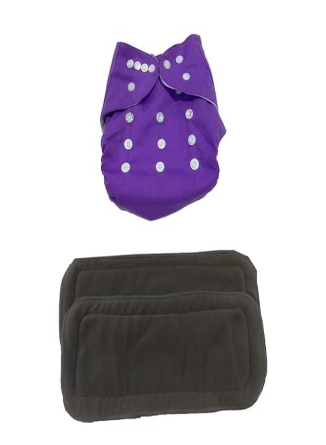 Crawl'in Combo of Baby Cloth Diaper Nappies with 5 Layered Baby Insert Pads (1 Diaper, 2 Inserts) (Purple) (Assorted Colours) - Image 1
