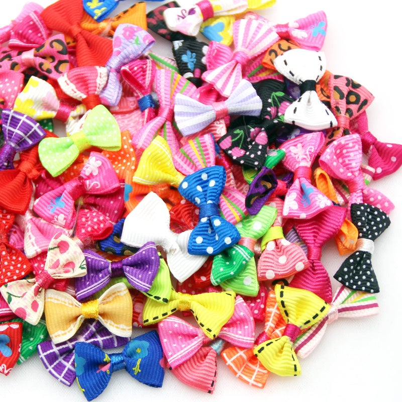 100Pcs Mix Style Mini Satin Ribbon Bows Ties Grosgrain Tiny Bows Little Bowknot Flower Embellishments for Craft Projects Card Making Sewing Gift Wrapping Colorful