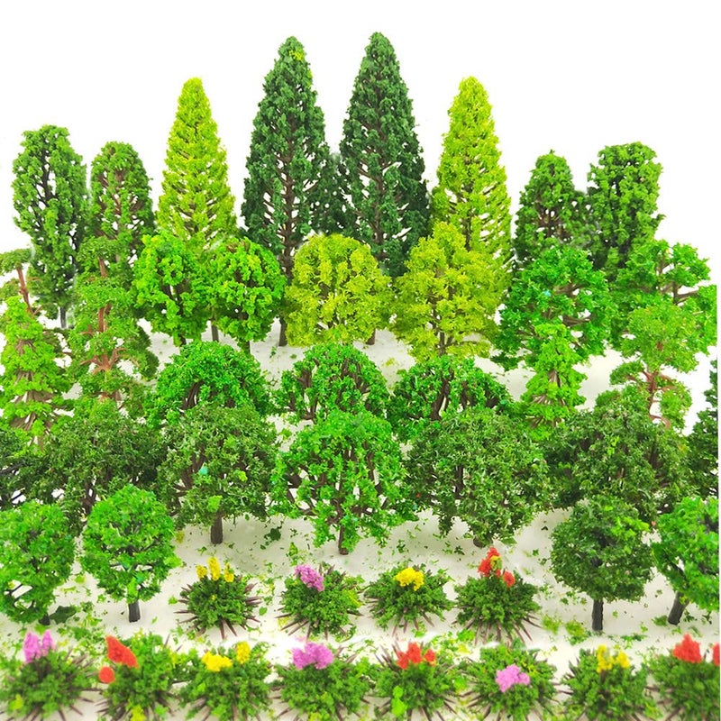 Tazimi 60 Pieces Model Trees 1.36-6 inch Mixed Model Tree Train Scenery Architecture Trees Fake Trees for DIY Crafts, Building Model, Scenery Landscape Natural Green - Image 1
