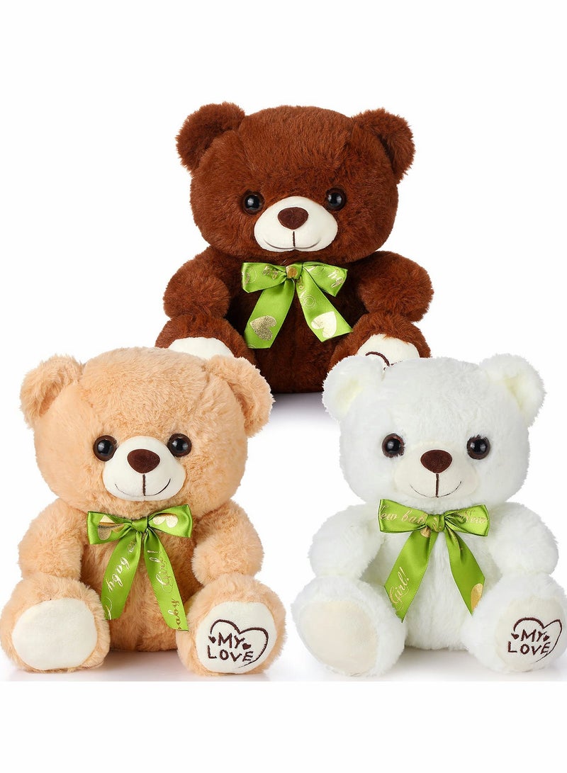 SYOSI 3 Pack Bear Stuffed Animals Plush, 10 Inch Cute Plush Toys Stuffed Bears with Ribbon Bow Ties for Baby Shower, Birthday, Valentine's Day, Easter Party Home Bedroom Decoration, 3 Colors - Image 1