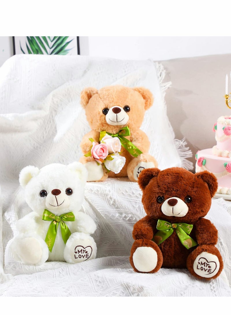 SYOSI 3 Pack Bear Stuffed Animals Plush, 10 Inch Cute Plush Toys Stuffed Bears with Ribbon Bow Ties for Baby Shower, Birthday, Valentine's Day, Easter Party Home Bedroom Decoration, 3 Colors - Image 2