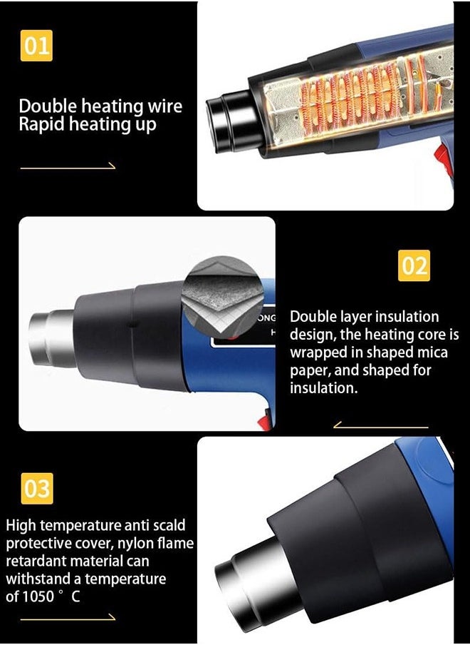 JCB CHIC Corded Electric Heat Gun, 1500W Heavy Duty Hot Air Gun, 2 Modes Adjustable For Paint Stripping, Shrink Wrapping, Bbq. Charcoal Heating, Soldering, Tube Bending, Protection.  - Image 5