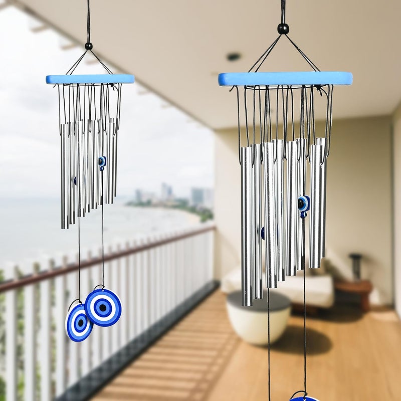 ZAICUS Metal Evil Eye Wind Chimes – Wind Chime for Home and Balcony – Feng Shui Hanging Décor for Positive Energy, Protection & Outdoor Decoration (8 Pipes) - Image 1