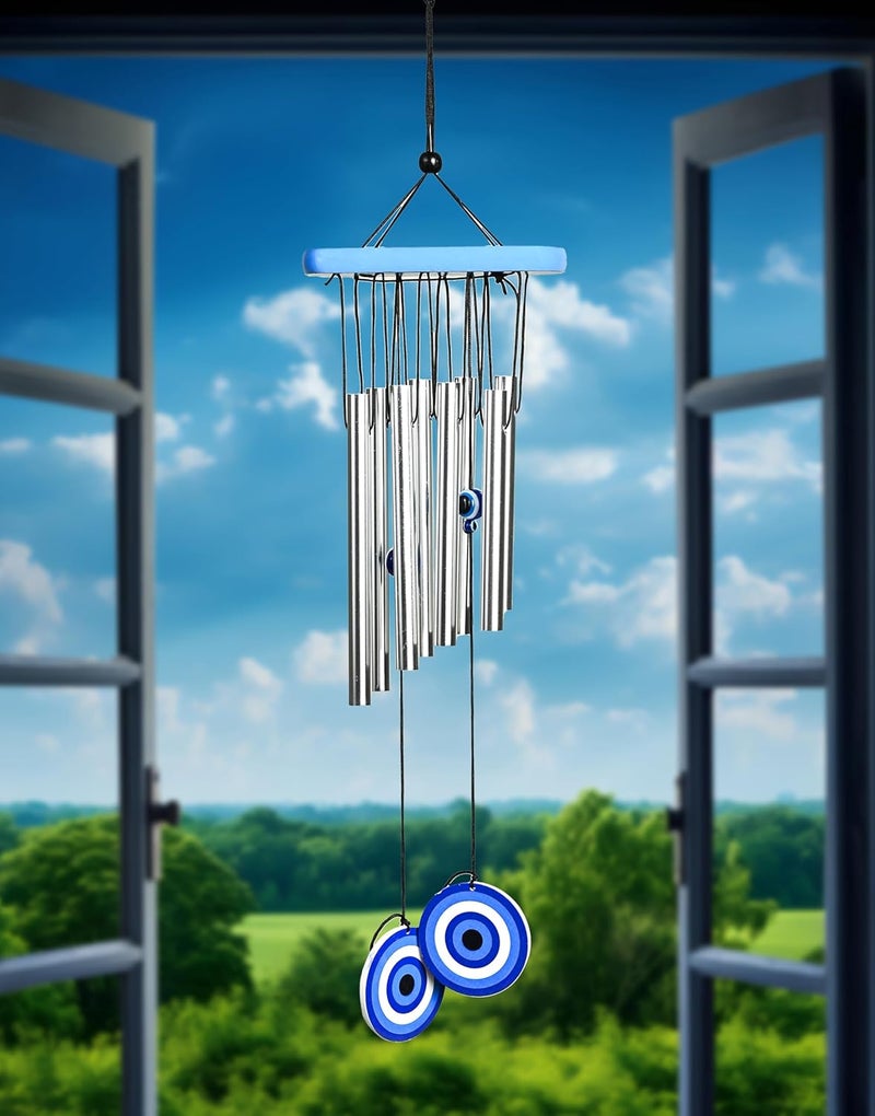 ZAICUS Metal Evil Eye Wind Chimes – Wind Chime for Home and Balcony – Feng Shui Hanging Décor for Positive Energy, Protection & Outdoor Decoration (8 Pipes) - Image 3
